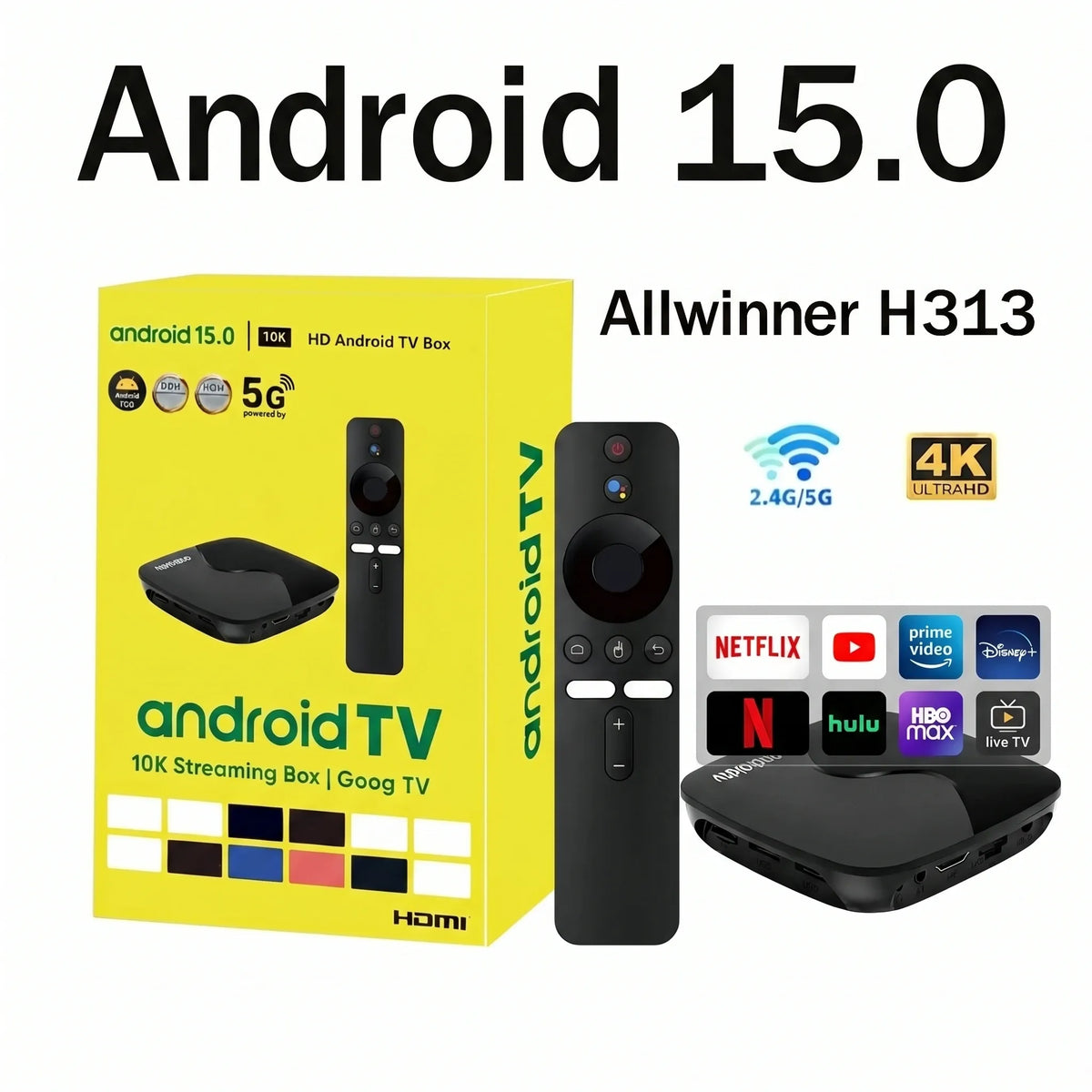 Boîtier TV Android Z6 mini avec télécommande vocale Google Assistant