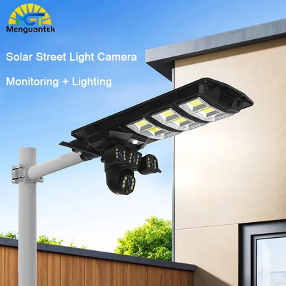 Lampadaire solaire LED avec caméra de surveillance IA 2-en-1, 450W