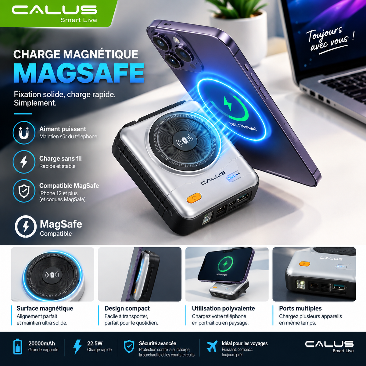 CALUS Smart Live – Power Bank Magnétique MagSafe