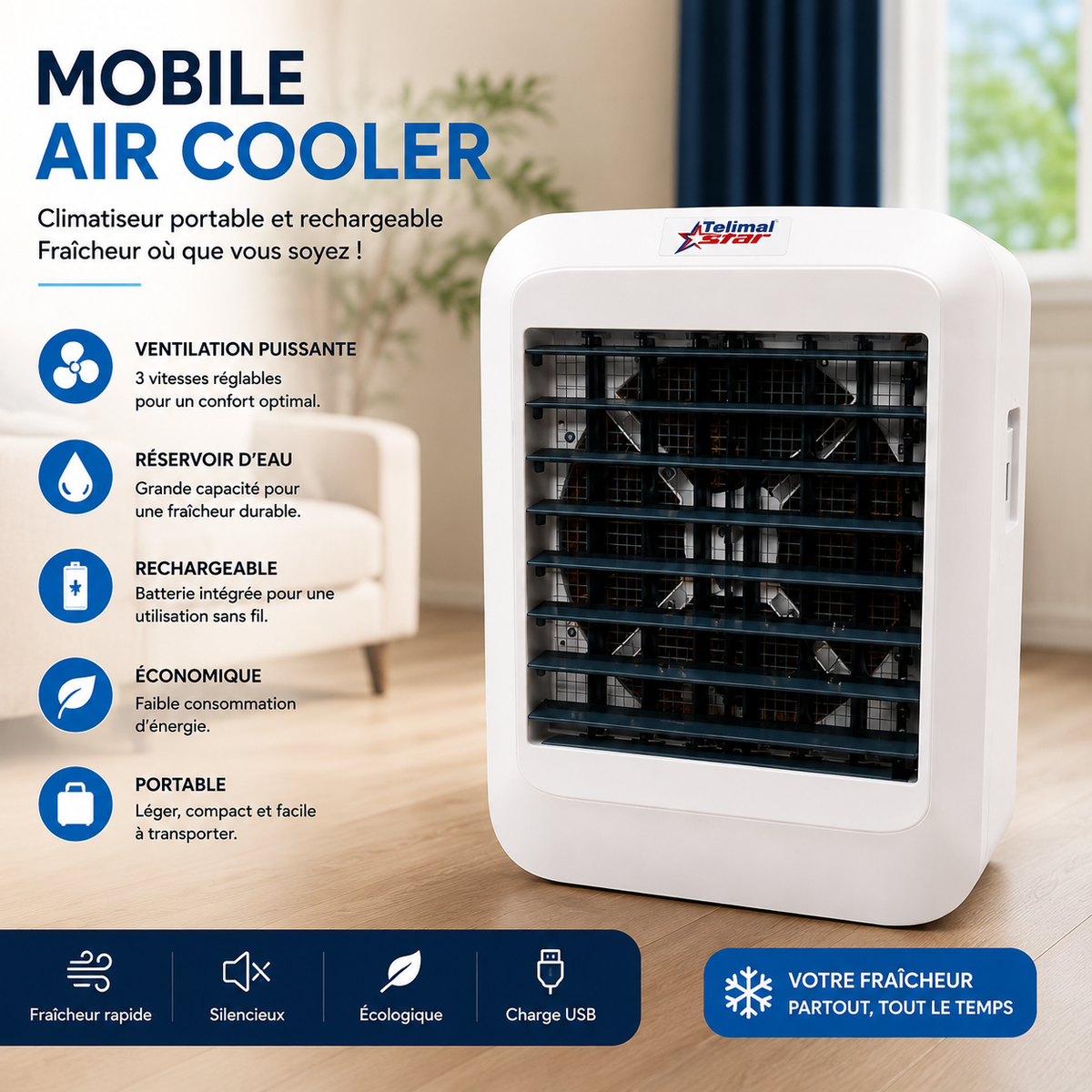 Climatiseur mobile rechargeable Telimani Star