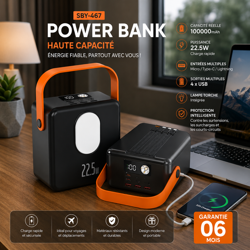 Power bank haute capacité 100 000 mAh SENMBEYER SBY-467