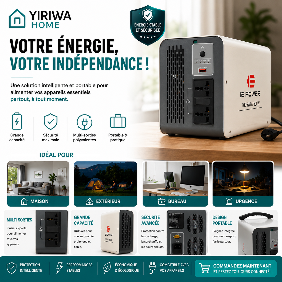 Station d'énergie portable IE Power 1005Wh