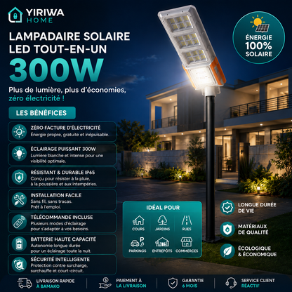 Lampadaire solaire LED tout-en-un 300W
