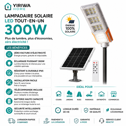 Lampadaire solaire LED tout-en-un 300W