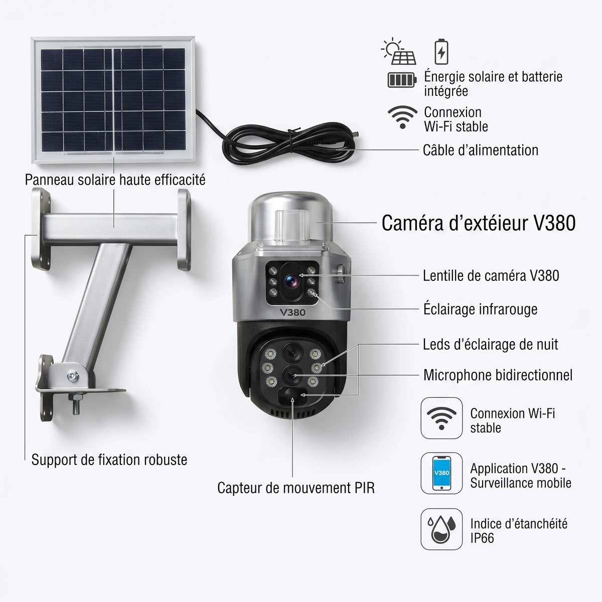 Caméra de Surveillance Solaire PTZ WiFi – Zoom 10X