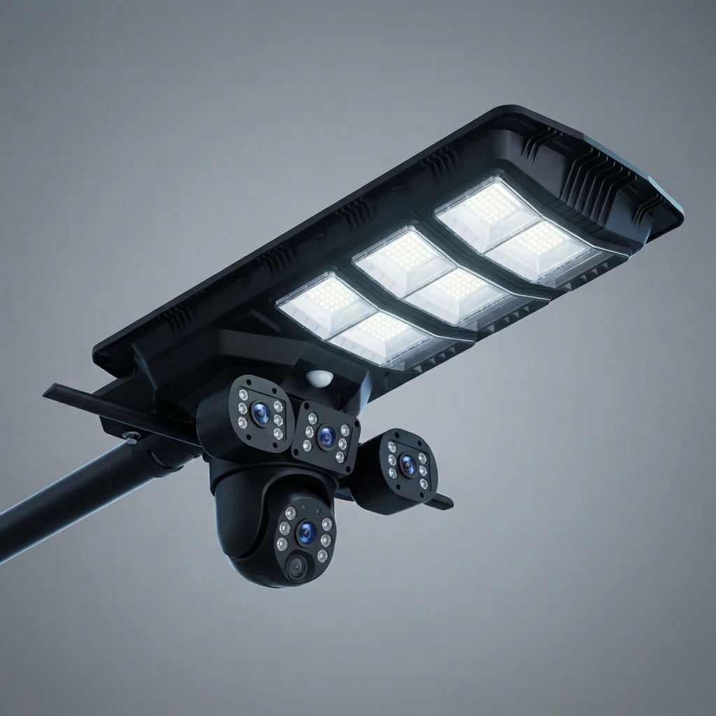 Lampadaire solaire LED avec caméra de surveillance IA 2-en-1, 450W