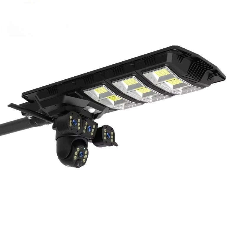 Lampadaire solaire LED avec caméra de surveillance IA 2-en-1, 450W