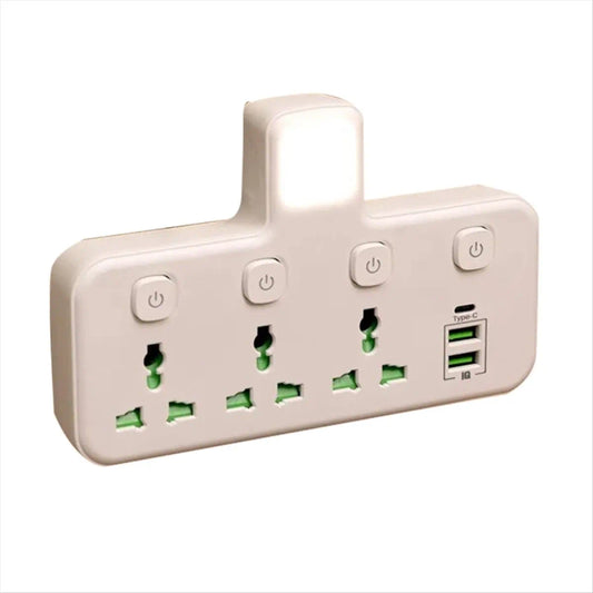 Multiprise parasurtenseur 3 prises universelles avec 2 ports USB et Type-C